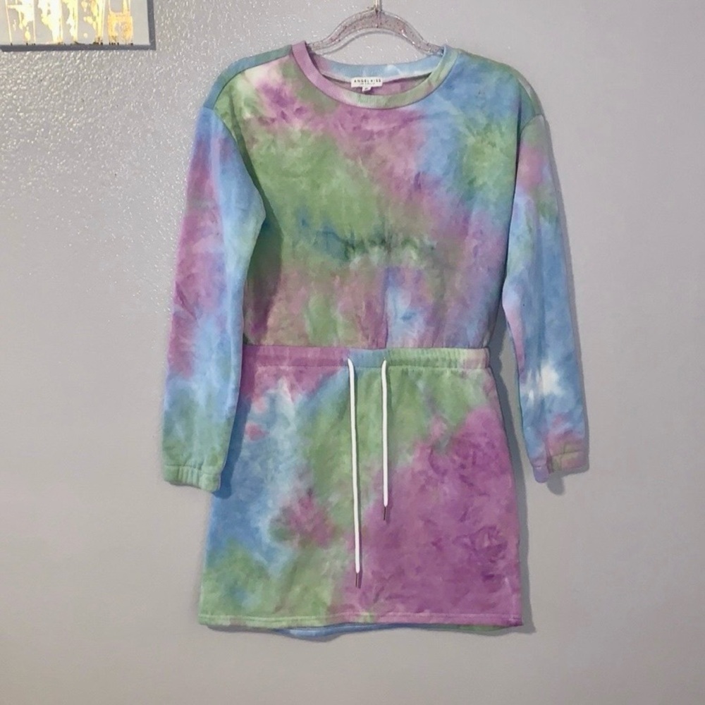 Angel Kiss Los Angeles tie-dye long sleeve sweater dress fleece lined